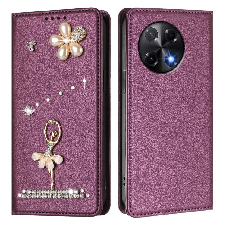 For Tecno Camon 30S / 30S Pro Ballet Girl Diamond Studded RFID Vegan Leather Phone Case