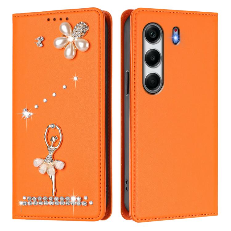 For Tecno Camon 40 Pro Ballet Girl Diamond Studded RFID Vegan Leather Phone Case