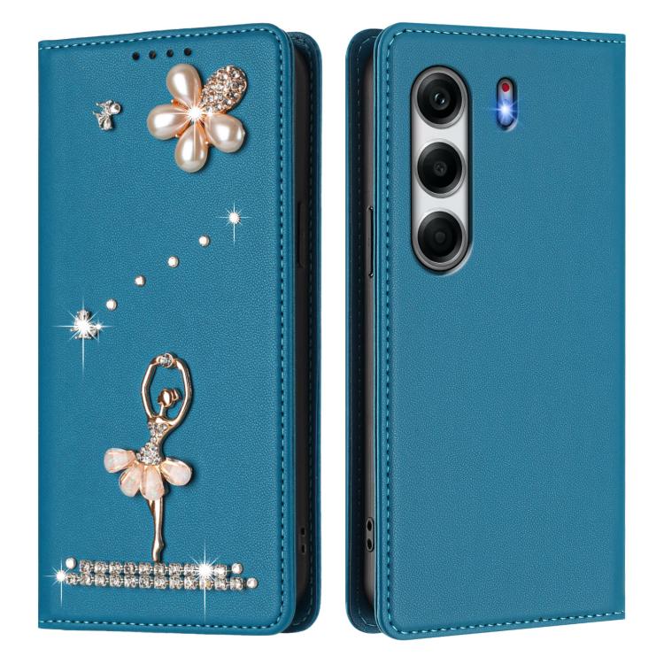 For Tecno Camon 40 Pro Ballet Girl Diamond Studded RFID Vegan Leather Phone Case