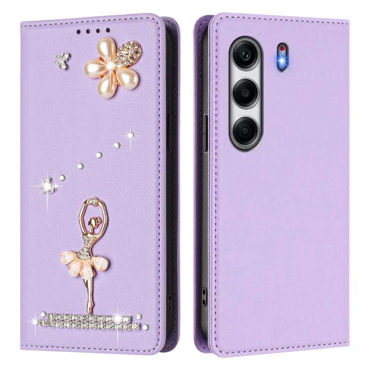 For Tecno Camon 40 Pro Ballet Girl Diamond Studded RFID Vegan Leather Phone Case