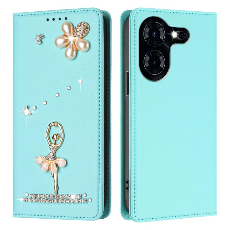 For Tecno Pova 5 4G Ballet Girl Diamond Studded RFID Vegan Leather Phone Case