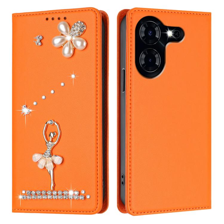 For Tecno Pova 5 4G Ballet Girl Diamond Studded RFID Vegan Leather Phone Case