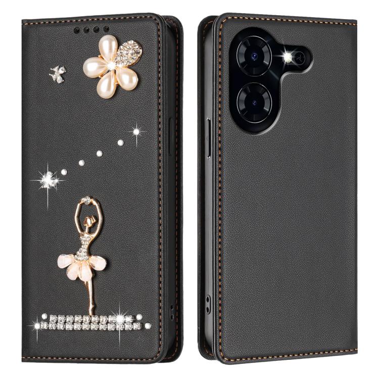 For Tecno Pova 5 4G Ballet Girl Diamond Studded RFID Vegan Leather Phone Case