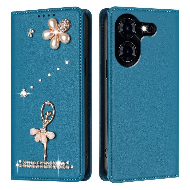 For Tecno Pova 5 4G Ballet Girl Diamond Studded RFID Vegan Leather Phone Case