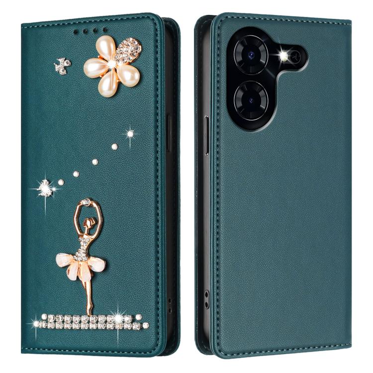 For Tecno Pova 5 4G Ballet Girl Diamond Studded RFID Vegan Leather Phone Case