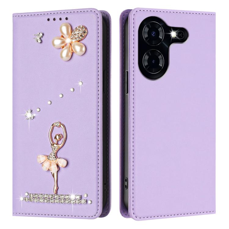 For Tecno Pova 5 4G Ballet Girl Diamond Studded RFID Vegan Leather Phone Case