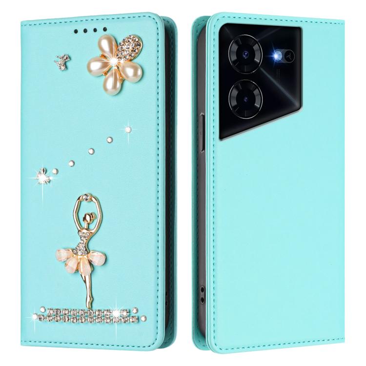 For Tecno Pova 5 Pro Ballet Girl Diamond Studded RFID Vegan Leather Phone Case