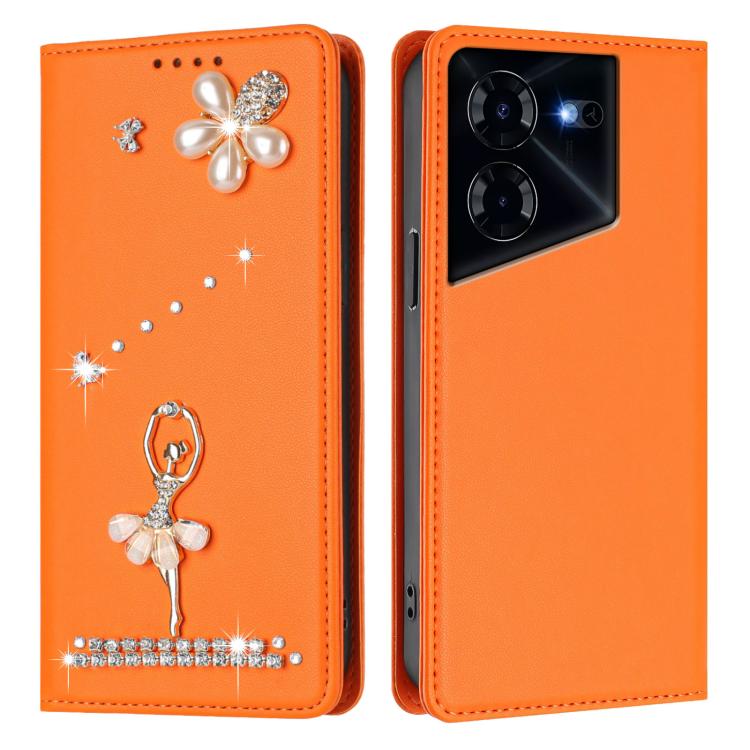 For Tecno Pova 5 Pro Ballet Girl Diamond Studded RFID Vegan Leather Phone Case