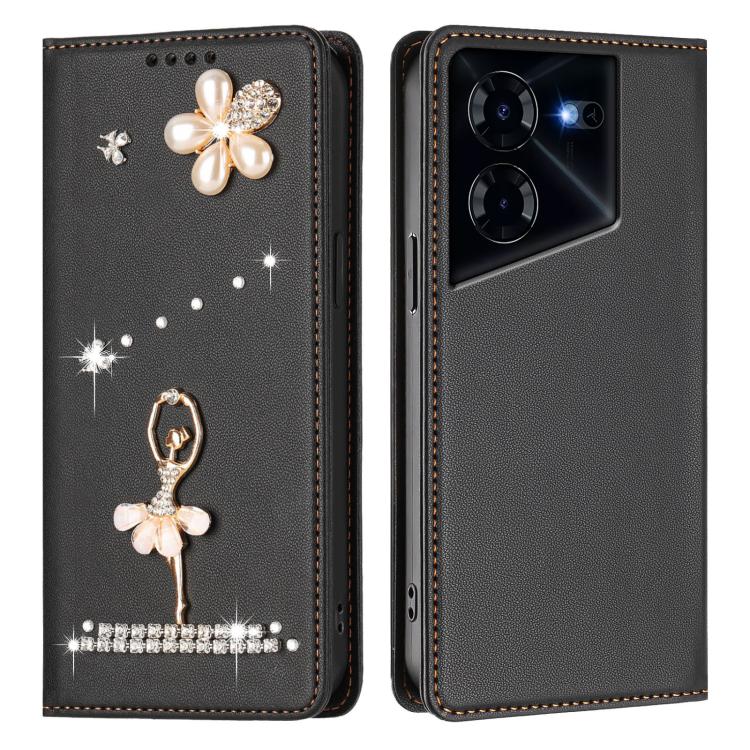 For Tecno Pova 5 Pro Ballet Girl Diamond Studded RFID Vegan Leather Phone Case