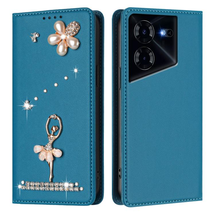 For Tecno Pova 5 Pro Ballet Girl Diamond Studded RFID Vegan Leather Phone Case