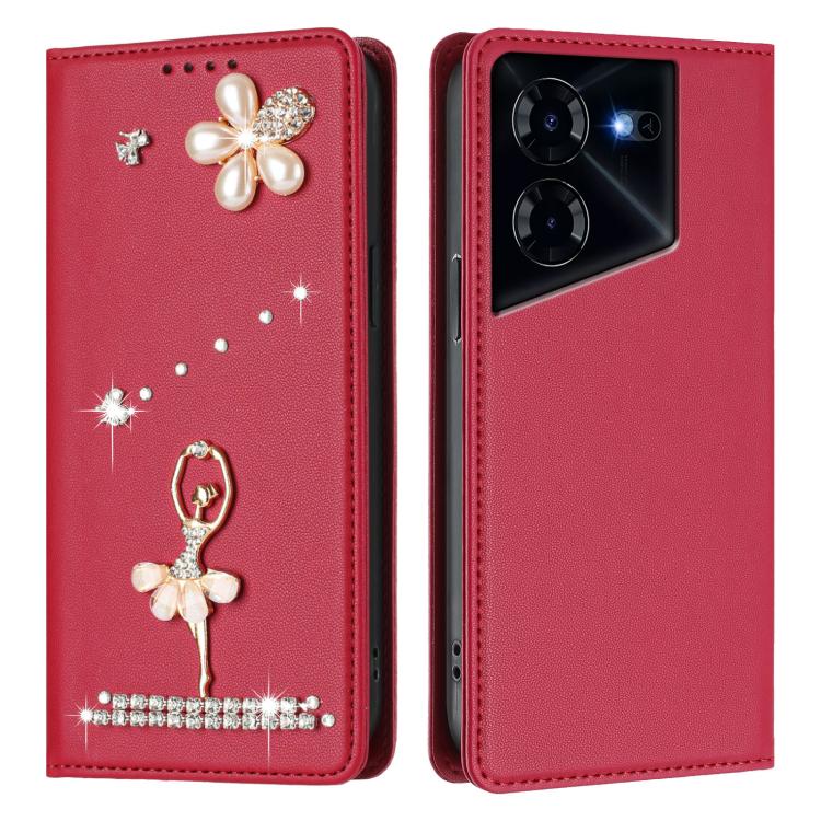 For Tecno Pova 5 Pro Ballet Girl Diamond Studded RFID Vegan Leather Phone Case