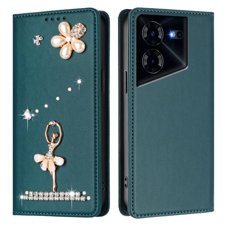 For Tecno Pova 5 Pro Ballet Girl Diamond Studded RFID Vegan Leather Phone Case