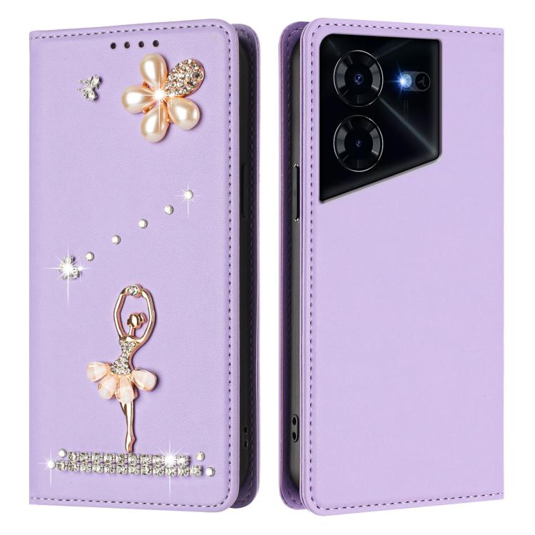 For Tecno Pova 5 Pro Ballet Girl Diamond Studded RFID Vegan Leather Phone Case