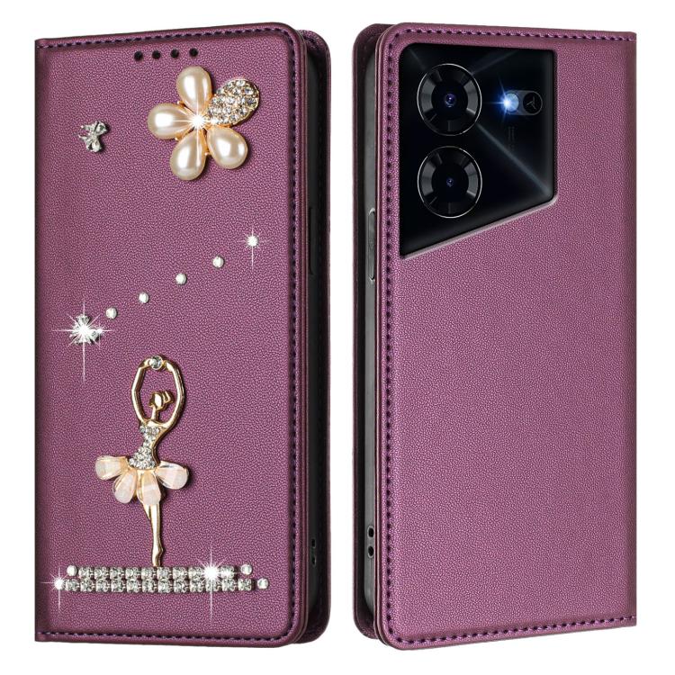 For Tecno Pova 5 Pro Ballet Girl Diamond Studded RFID Vegan Leather Phone Case