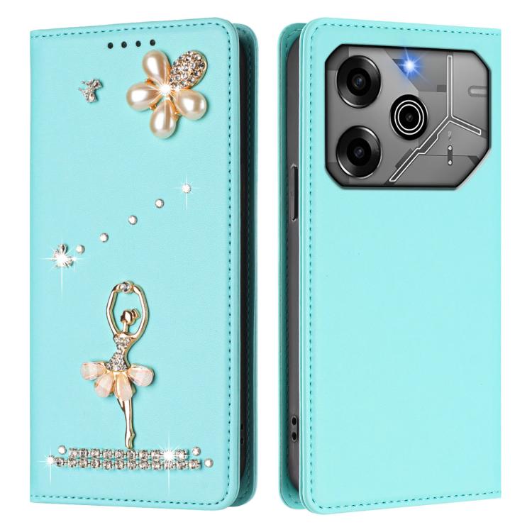 For Tecno Pova 6 / Pova 6 Pro Ballet Girl Diamond Studded RFID Vegan Leather Phone Case