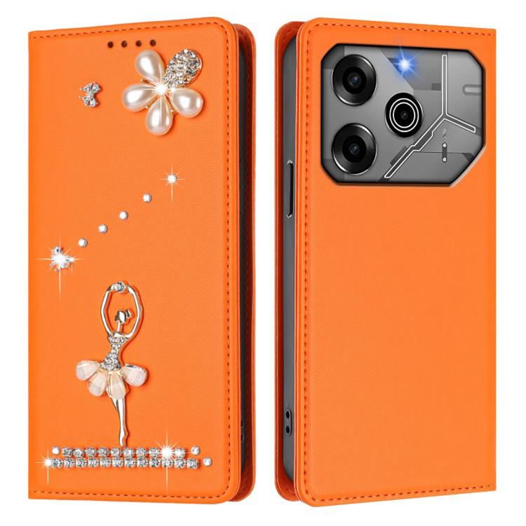 For Tecno Pova 6 / Pova 6 Pro Ballet Girl Diamond Studded RFID Vegan Leather Phone Case