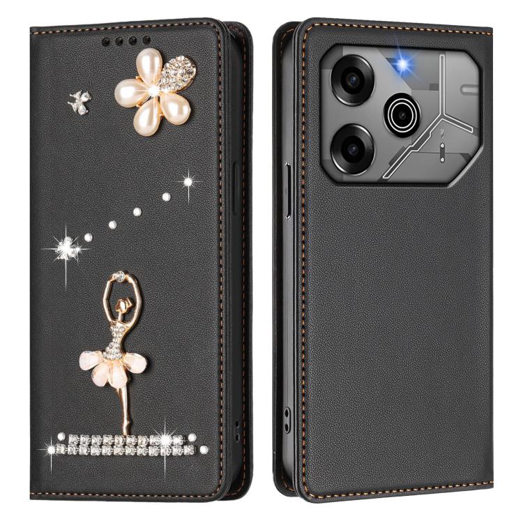 For Tecno Pova 6 / Pova 6 Pro Ballet Girl Diamond Studded RFID Vegan Leather Phone Case
