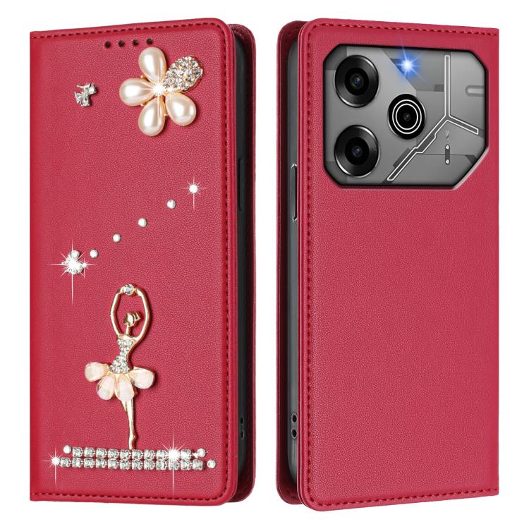 For Tecno Pova 6 / Pova 6 Pro Ballet Girl Diamond Studded RFID Vegan Leather Phone Case