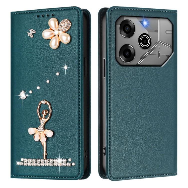 For Tecno Pova 6 / Pova 6 Pro Ballet Girl Diamond Studded RFID Vegan Leather Phone Case
