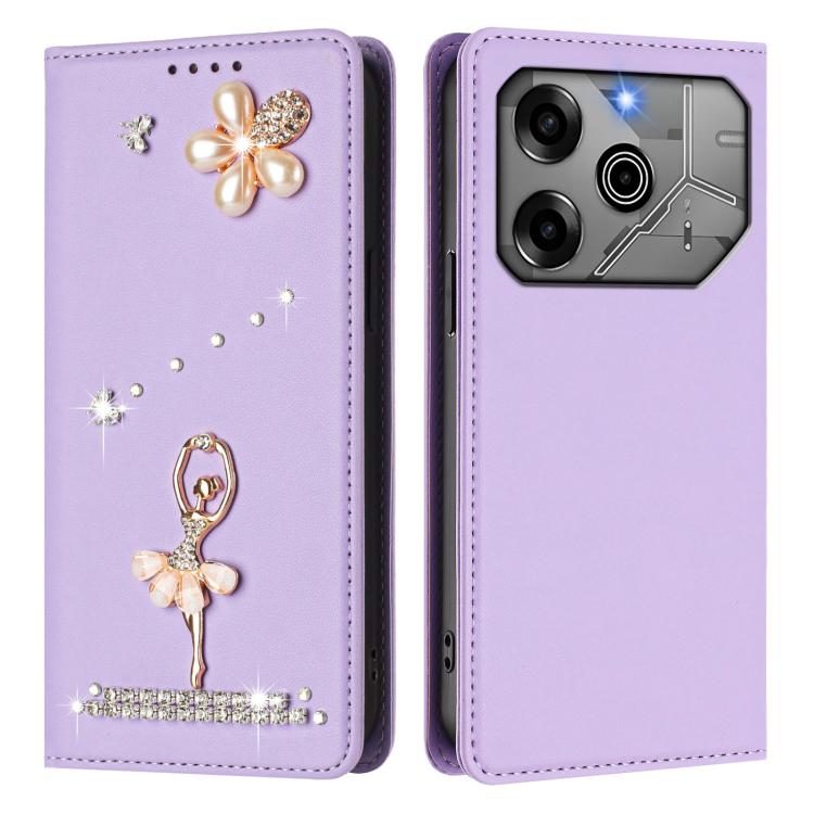 For Tecno Pova 6 / Pova 6 Pro Ballet Girl Diamond Studded RFID Vegan Leather Phone Case