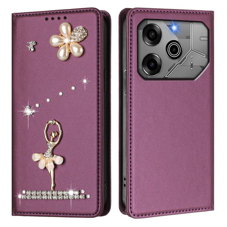 For Tecno Pova 6 / Pova 6 Pro Ballet Girl Diamond Studded RFID Vegan Leather Phone Case