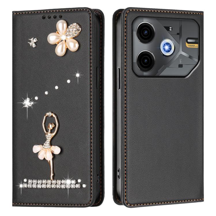 For Tecno Pova 6 Neo 5G / Spark 30 5G Ballet Girl Diamond Studded RFID Vegan Leather Phone Case