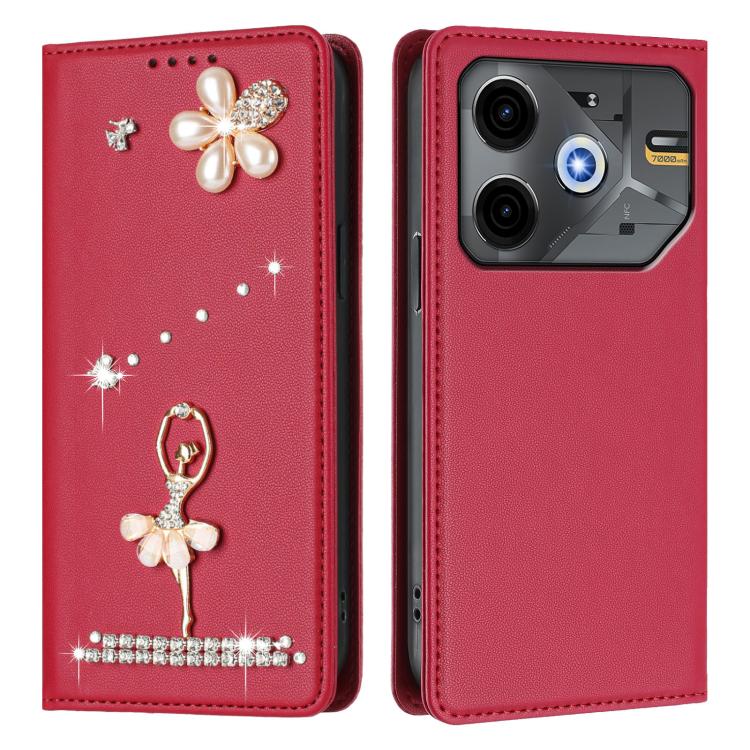 For Tecno Pova 6 Neo 5G / Spark 30 5G Ballet Girl Diamond Studded RFID Vegan Leather Phone Case