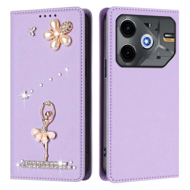 For Tecno Pova 6 Neo 5G / Spark 30 5G Ballet Girl Diamond Studded RFID Vegan Leather Phone Case