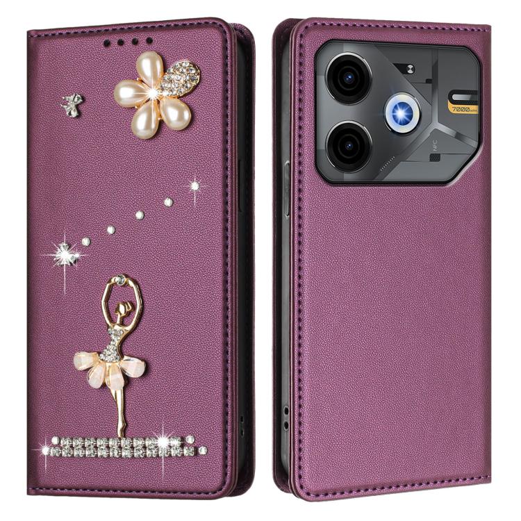 For Tecno Pova 6 Neo 5G / Spark 30 5G Ballet Girl Diamond Studded RFID Vegan Leather Phone Case