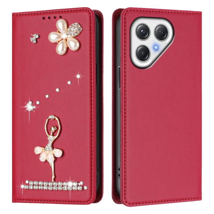 For Tecno Pova 7 / Pova 7 neo Ballet Girl Diamond Studded RFID Vegan Leather Phone Case