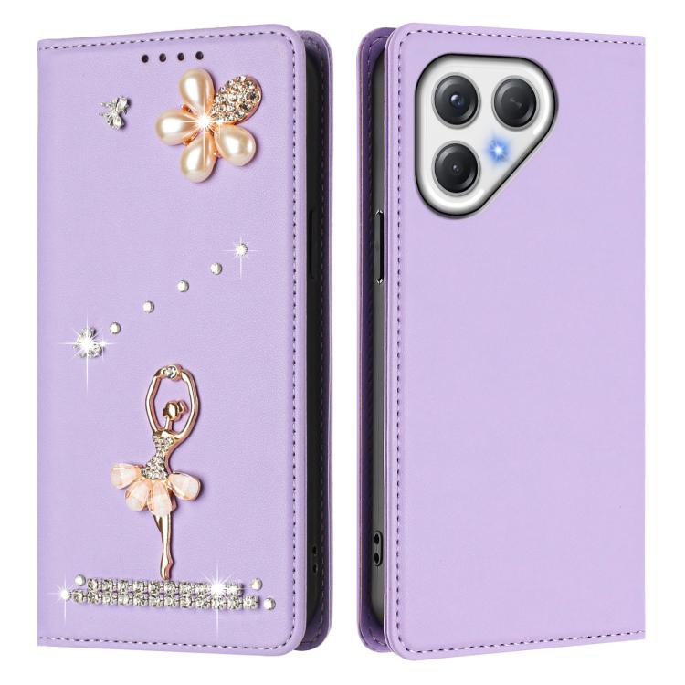 For Tecno Pova 7 / Pova 7 neo Ballet Girl Diamond Studded RFID Vegan Leather Phone Case