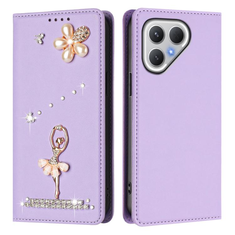 For Tecno Pova Curve Ballet Girl Diamond Studded RFID Vegan Leather Phone Case
