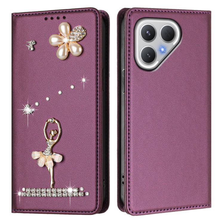 For Tecno Pova Curve Ballet Girl Diamond Studded RFID Vegan Leather Phone Case