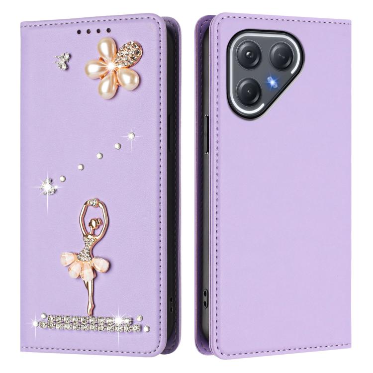 For Tecno Pova 7 Pro 5G Ballet Girl Diamond Studded RFID Vegan Leather Phone Case