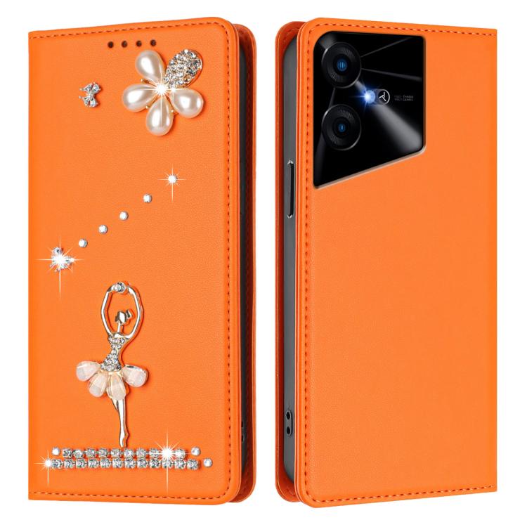 For Tecno Pova Neo 3 Ballet Girl Diamond Studded RFID Vegan Leather Phone Case
