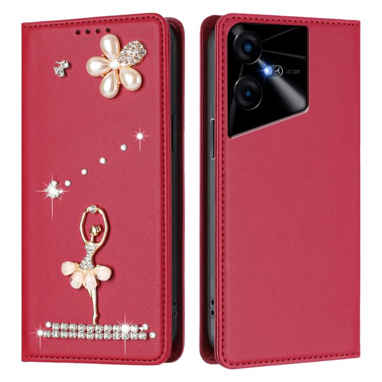 For Tecno Pova Neo 3 Ballet Girl Diamond Studded RFID Vegan Leather Phone Case