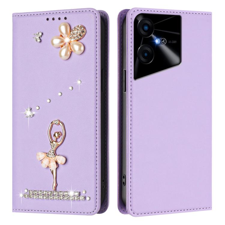 For Tecno Pova Neo 3 Ballet Girl Diamond Studded RFID Vegan Leather Phone Case