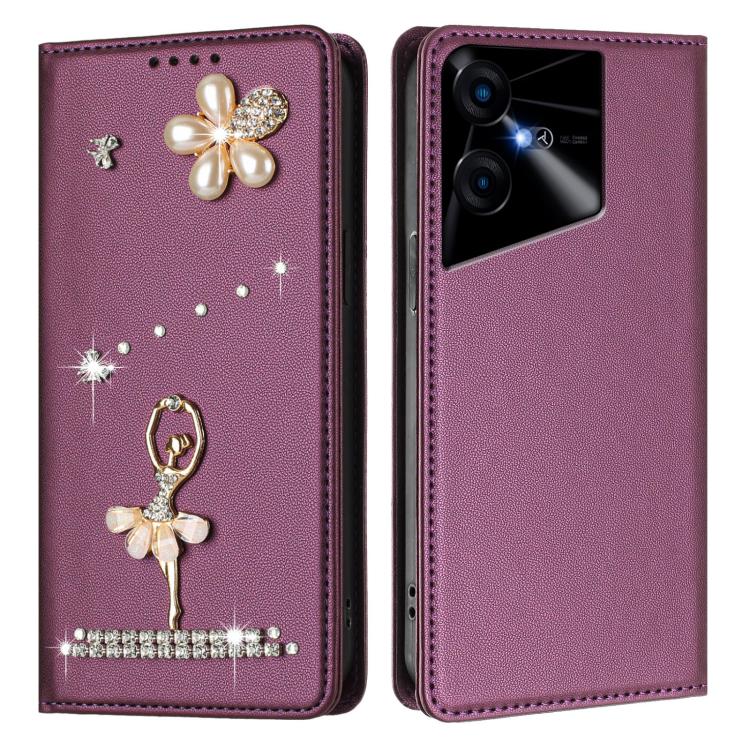 For Tecno Pova Neo 3 Ballet Girl Diamond Studded RFID Vegan Leather Phone Case