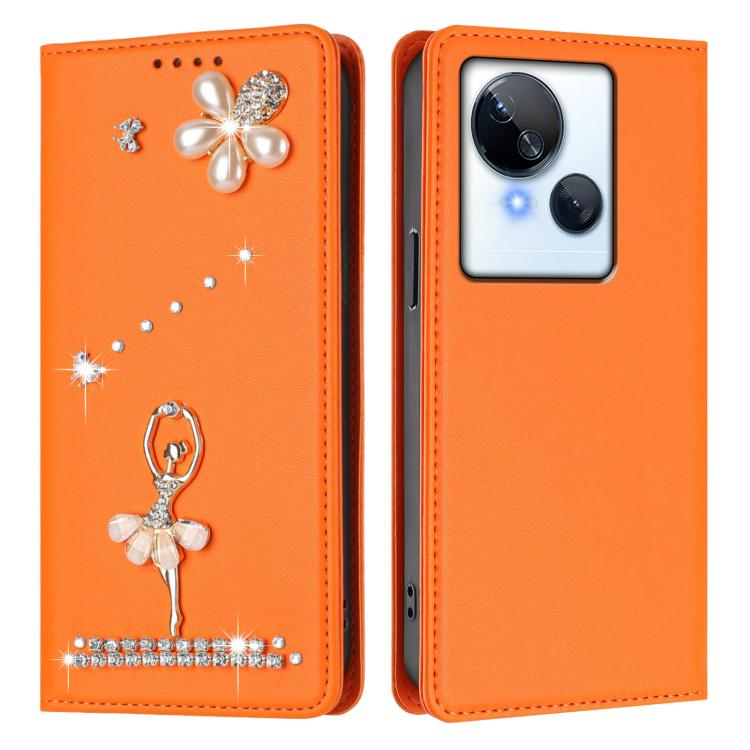 For Tecno Spark 10 5G Ballet Girl Diamond Studded RFID Vegan Leather Phone Case