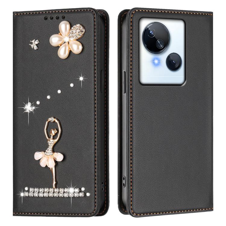 For Tecno Spark 10 5G Ballet Girl Diamond Studded RFID Vegan Leather Phone Case