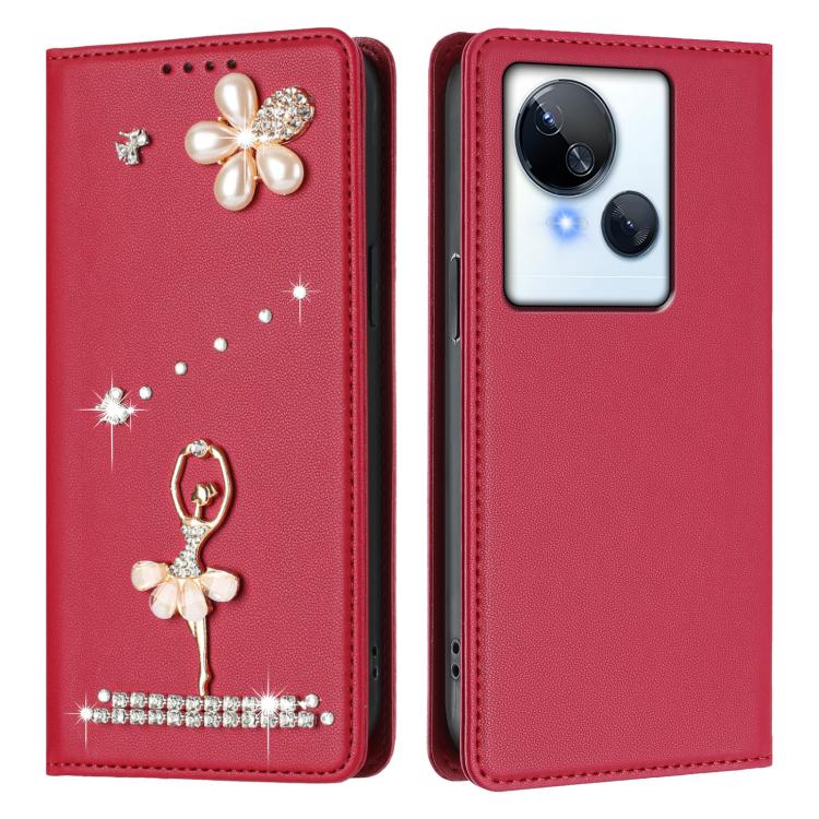 For Tecno Spark 10 5G Ballet Girl Diamond Studded RFID Vegan Leather Phone Case