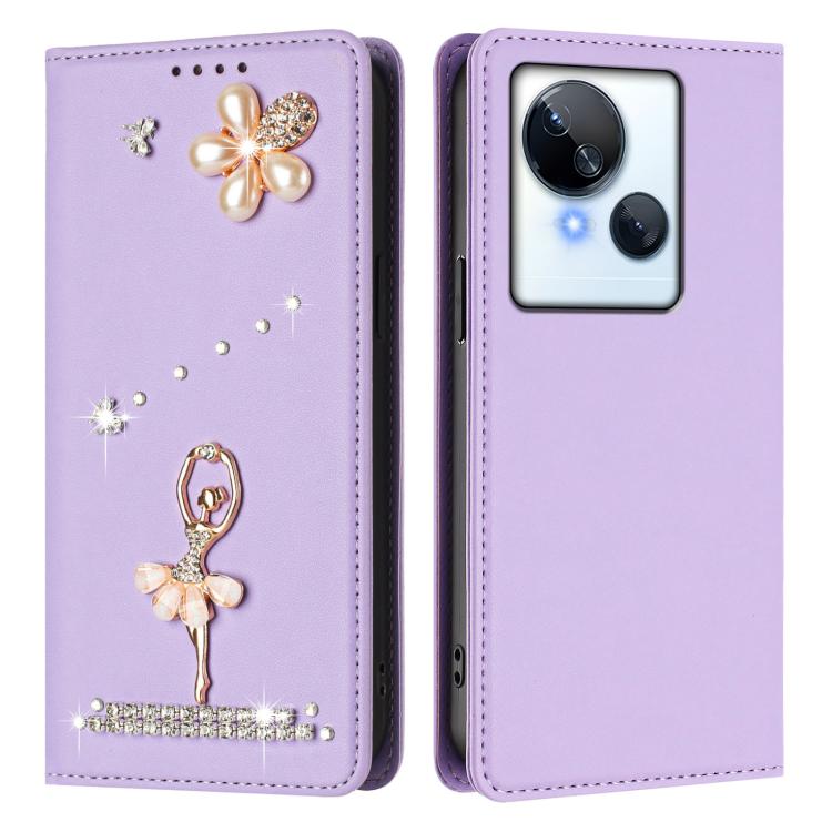 For Tecno Spark 10 5G Ballet Girl Diamond Studded RFID Vegan Leather Phone Case