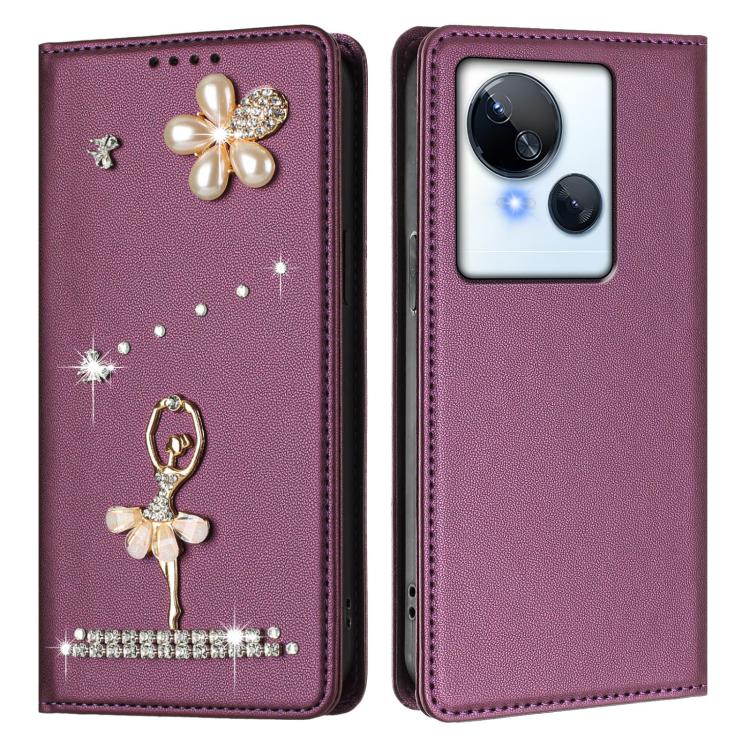 For Tecno Spark 10 5G Ballet Girl Diamond Studded RFID Vegan Leather Phone Case