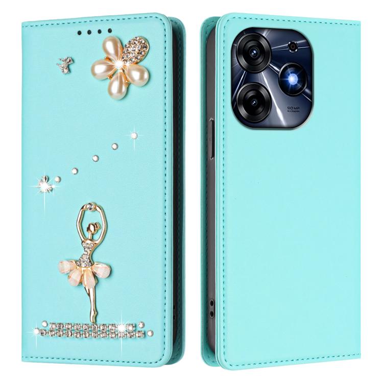 For Tecno Spark 10 Pro / K17 4G Ballet Girl Diamond Studded RFID Vegan Leather Phone Case