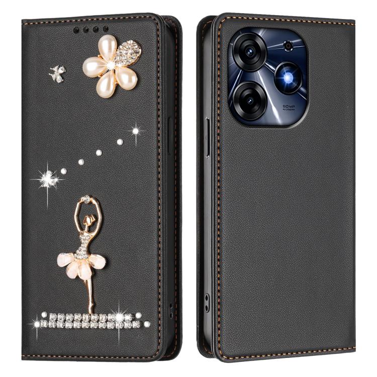 For Tecno Spark 10 Pro / K17 4G Ballet Girl Diamond Studded RFID Vegan Leather Phone Case