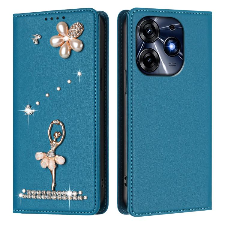 For Tecno Spark 10 Pro / K17 4G Ballet Girl Diamond Studded RFID Vegan Leather Phone Case