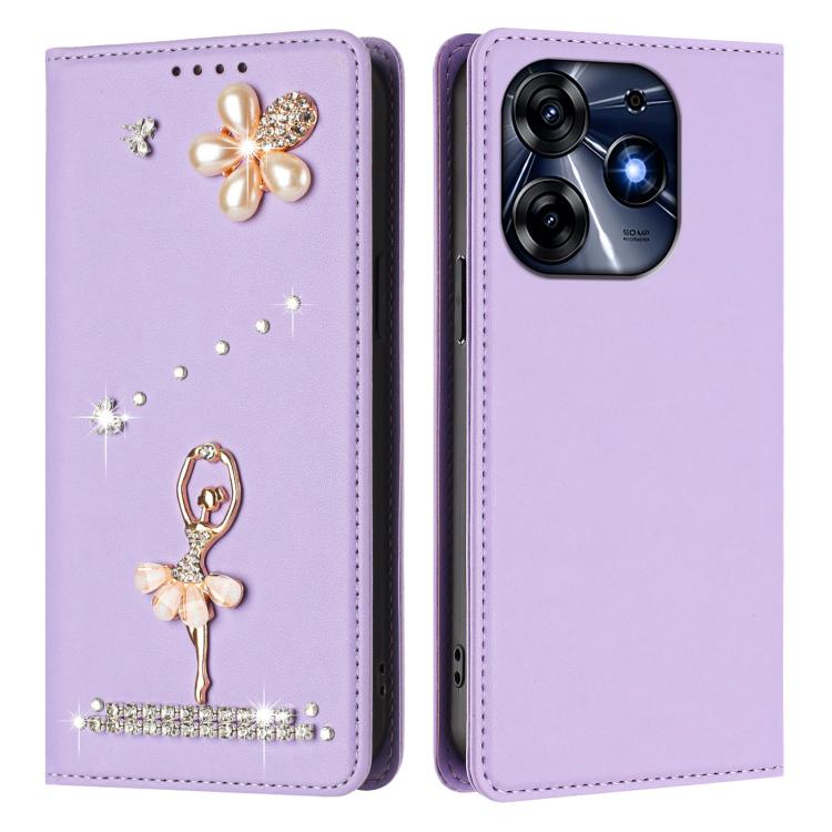For Tecno Spark 10 Pro / K17 4G Ballet Girl Diamond Studded RFID Vegan Leather Phone Case