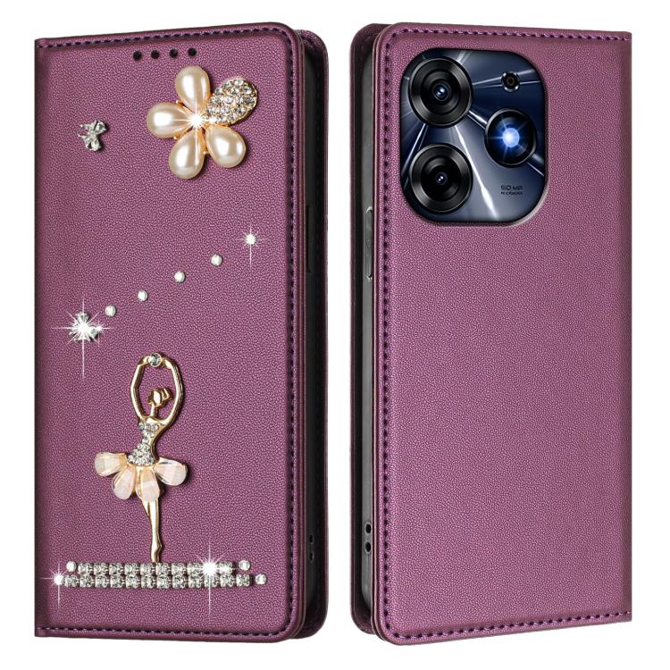 For Tecno Spark 10 Pro / K17 4G Ballet Girl Diamond Studded RFID Vegan Leather Phone Case