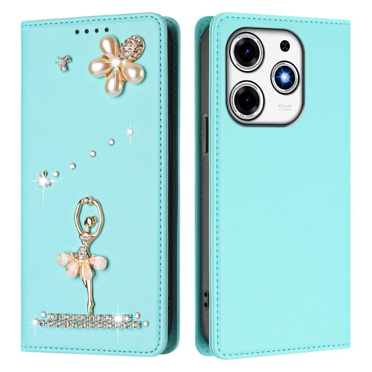 For Tecno Spark 10 Pro Magic Magenta Ballet Girl Diamond Studded RFID Vegan Leather Phone Case