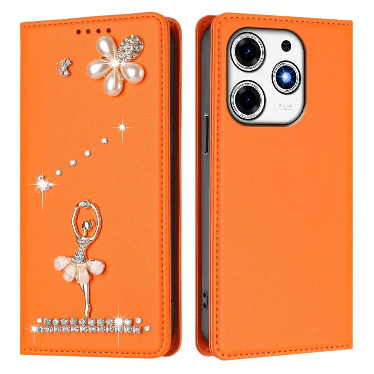 For Tecno Spark 10 Pro Magic Magenta Ballet Girl Diamond Studded RFID Vegan Leather Phone Case
